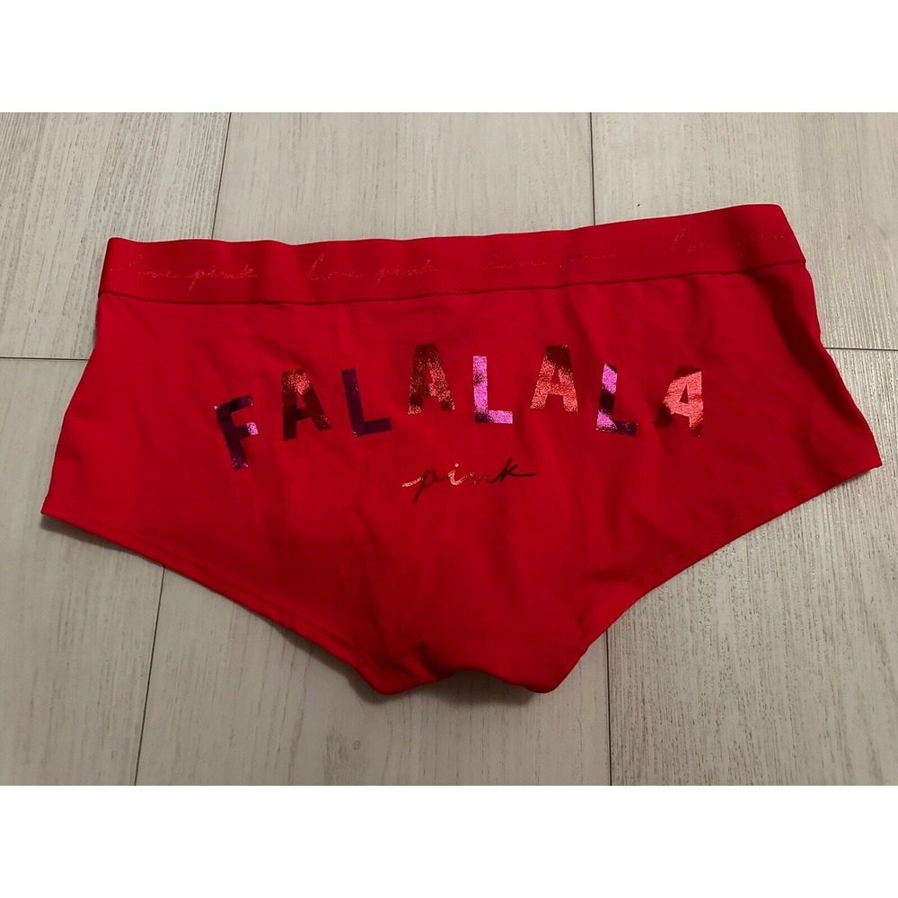 Victoria's Secret PINK Boyshort Panties‎ Christmas Fa La La La XL Red Holiday